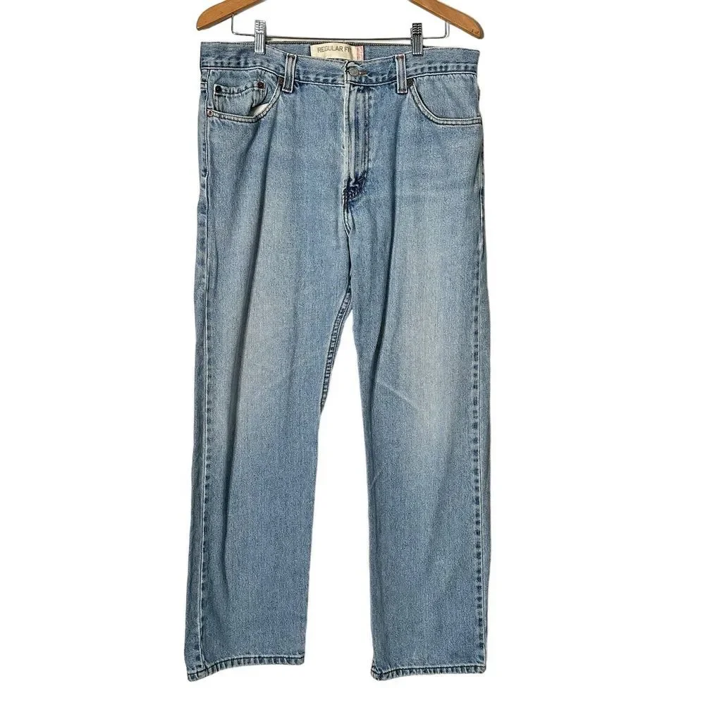 Levis 505 Regular‎ Fit Mens Blue Jeans Size 36 x 32 Distressed Grunge Fray Hem